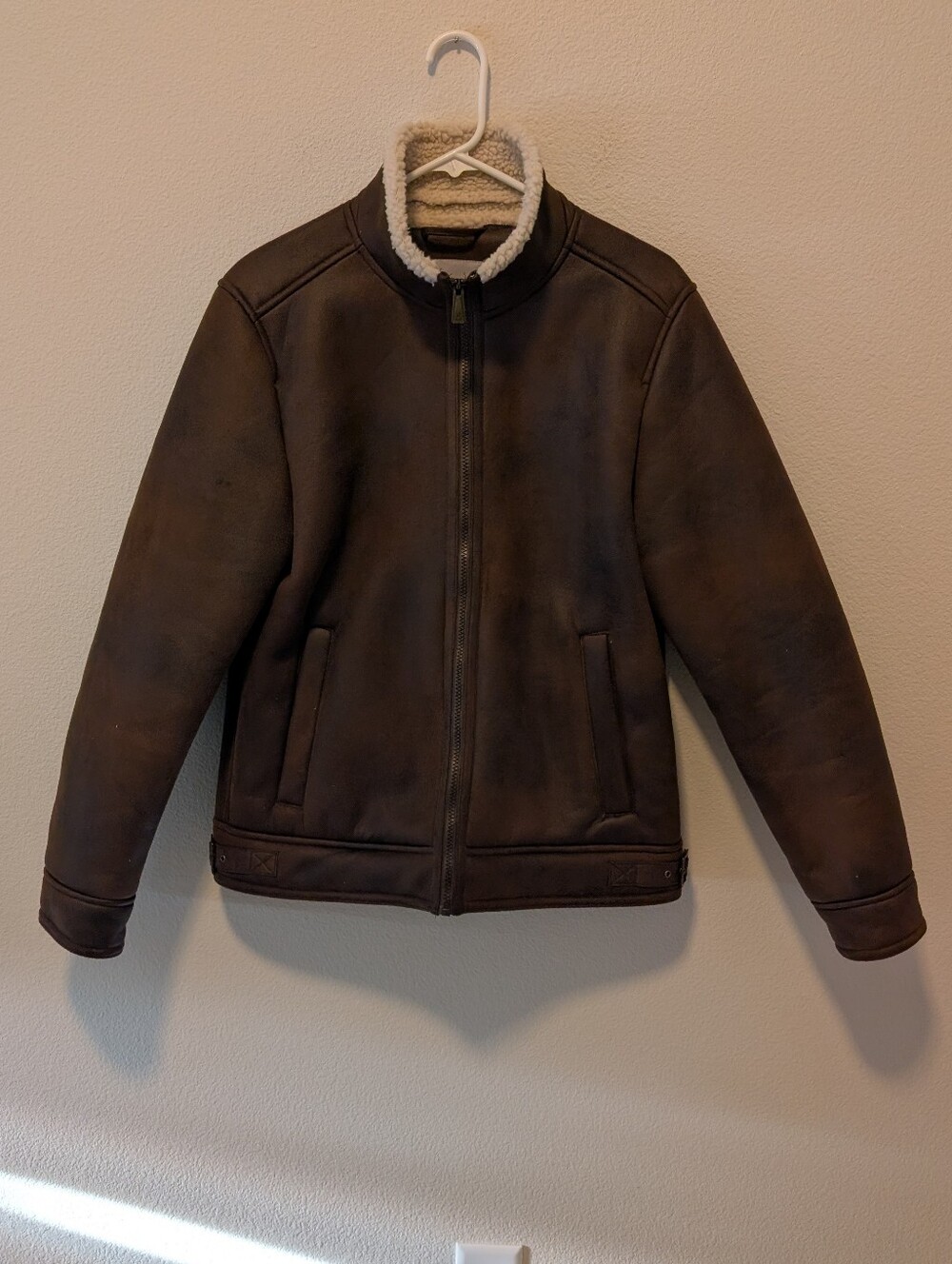 RAINFOREST Brown Bomber Jacket with Shearling Collar SZ SM